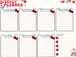 Weekly Planner Hello Kitty Design — 🤍 🌿 romanticize your routine