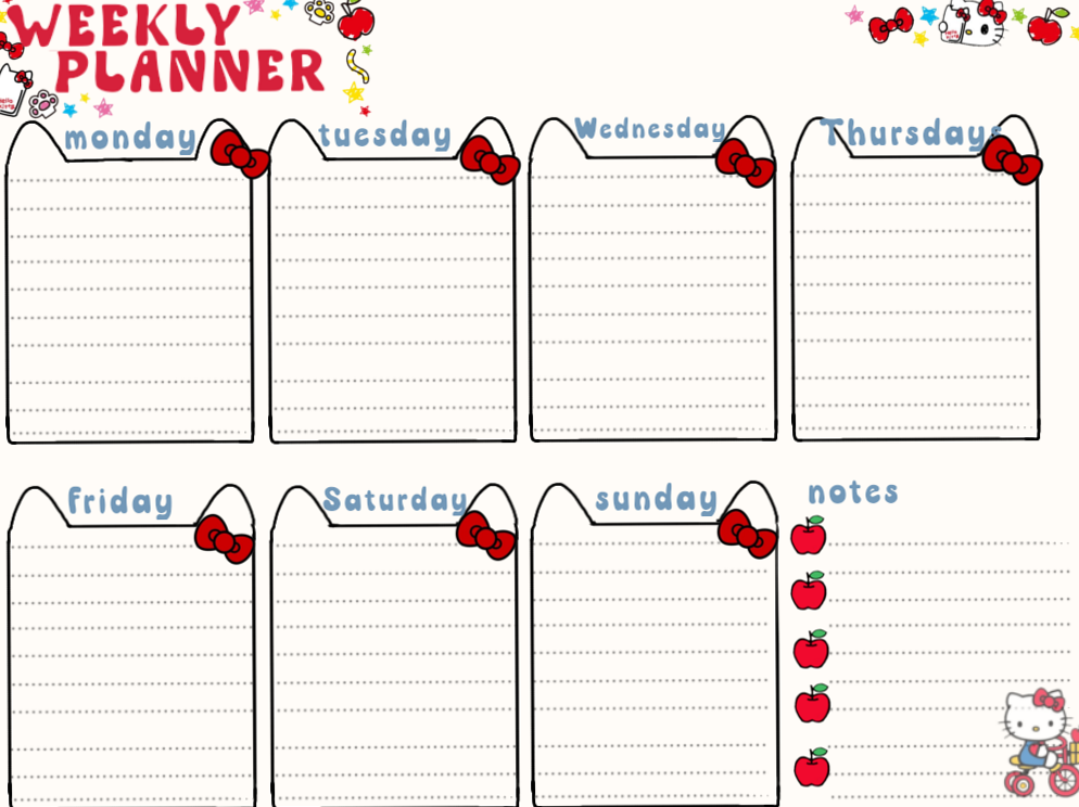 Weekly Planner Hello Kitty Design — 🤍 🌿 romanticize your routine