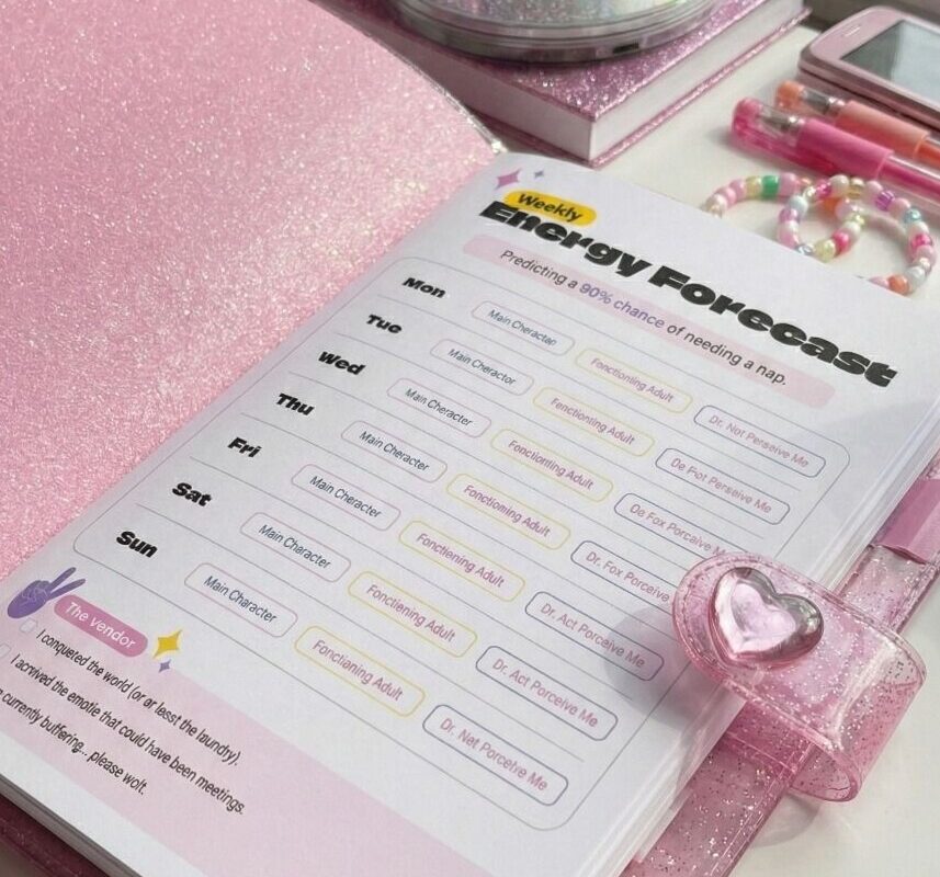 Y2K Aesthetic Weekly Planner Layout | Pink Energy Forecast — 📁 🖇️ romanticize your routine