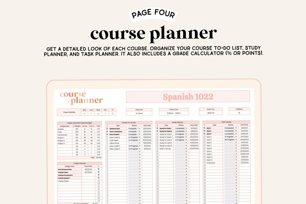 ✨ ✨ 2026 Academic Planner Spreadsheet for Google Sheets & Excel – Assignment & Course Tracker | no-stress tracker