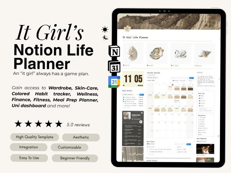 📅 🖇️ 2026 Notion Life Planner — Minimal ADHD-Friendly Template for That Girl Aesthetic | only tool for life admin