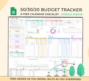 🌈 🎨 50/30/20 Budget Tracker | Google Sheets Template | no-stress tracker