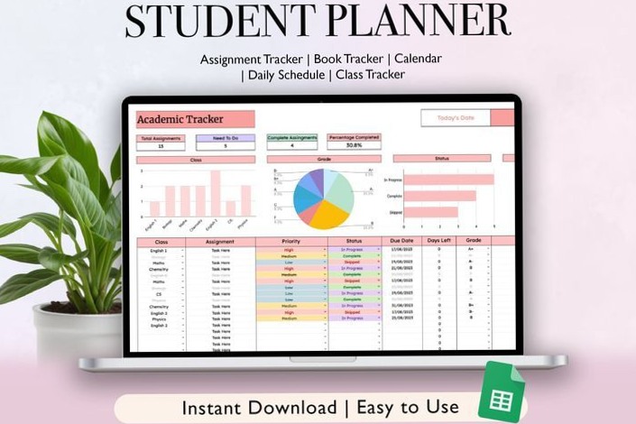 🎀 🌿 Academic Planner Spreadsheet for Google Sheets | pro digital dashboard
