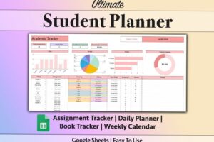 ✨ 🌿 Academic Student Google Sheets Planner for Study & Task Management | stay inspired all year long