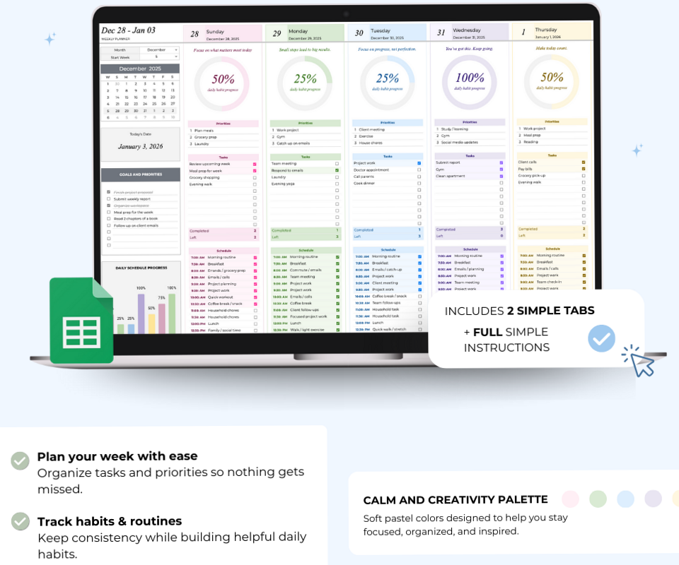 Aesthetic Weekly Planner Template | Goal & Schedule Organizer — 🌸 💌 dream life manifestation