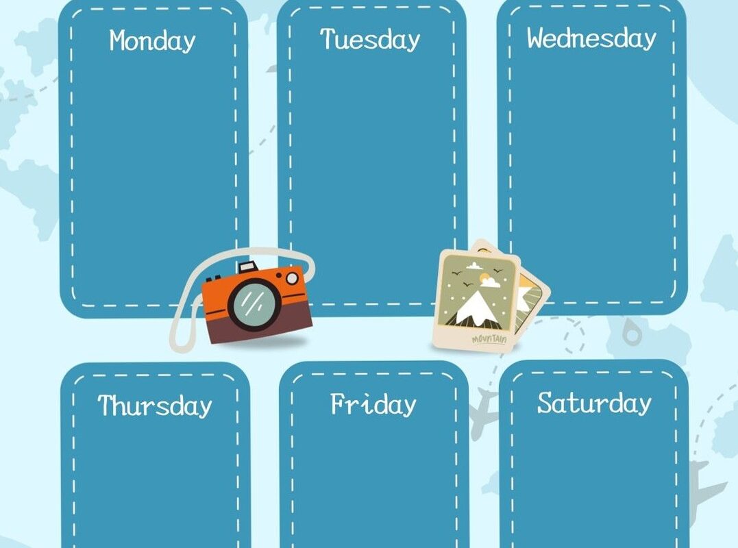 📝 📅 Blue Travel Illustration Weekly Schedule Templates | Canva | secret to staying productive
