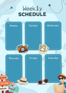 📝 📅 Blue Travel Illustration Weekly Schedule Templates | Canva | secret to staying productive