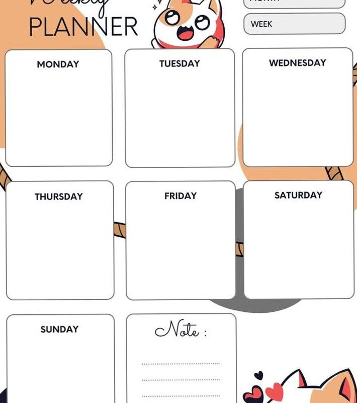 Calico Cat Weekly Planner — Editable PDF Design — 🎨 🌈 secret to staying productive