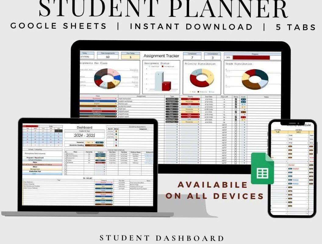 College Student Planner Spreadsheet | Google Sheets Assignment Tracker — 📍 🎨 seamless organization hack