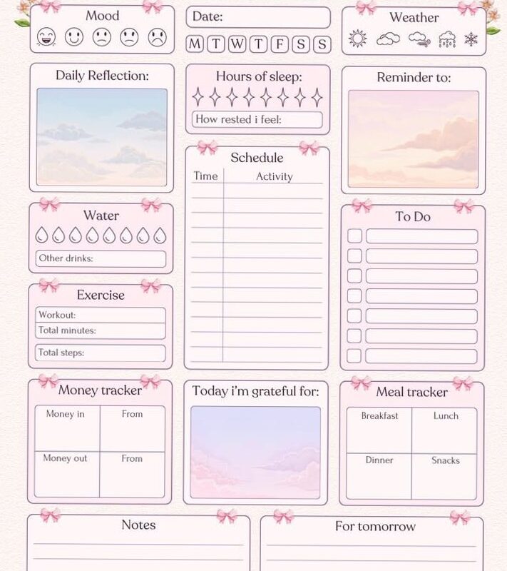 Coquette Daily Planner — Self Care & Productivity Printable — 🥂 🍰 dream life manifestation