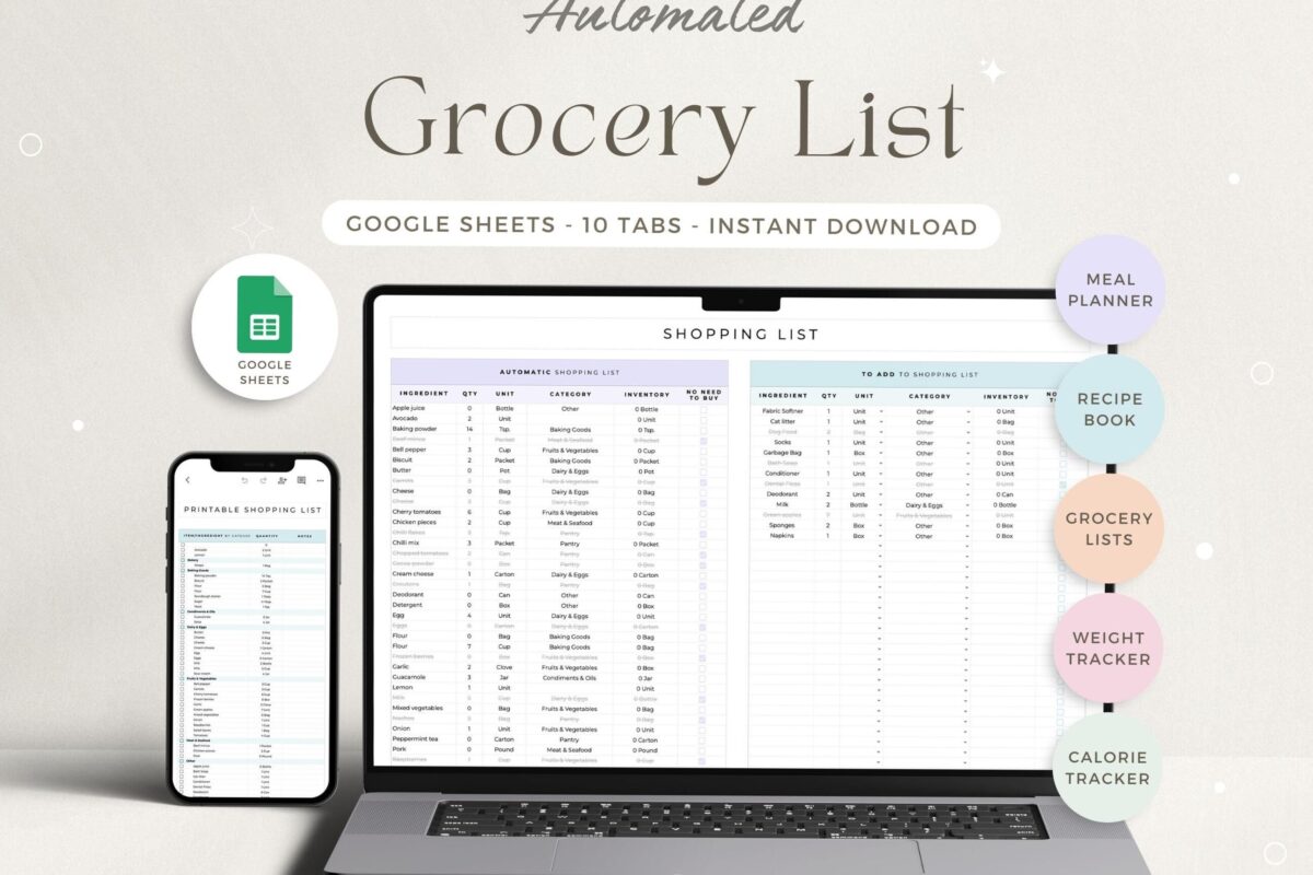 🤍 🕯️ Create Your Perfect Weekly Meal Plan with Google Sheets Grocery Templates | romanticize your routine