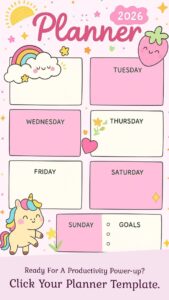 Cute Pink Weekly Planner Digital Template — ✨ ☁️ stay inspired all year long