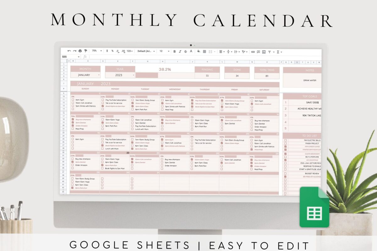 🕯️ ✨ Digital Monthly Calendar 2023 | Task Tracker & To-Do Planner | Google Sheets | Easy Annual Template | ultimate printable checklist