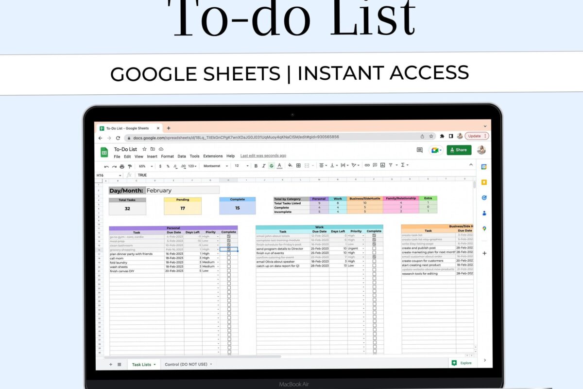 Digital To Do List Template | Weekly Monthly Planner | Google Sheets | Task Tracker | Goal Setting — 💎 💎 ultimate printable checklist