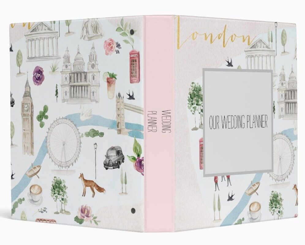 📁 📝 dream life manifestation: Charming Pink London Wedding Planner Set with Custom 3-Ring Binders