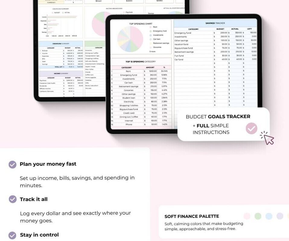 🖇️ 📊 dream life manifestation: Simple Budget Planner for Google Sheets — Track Income & Expenses with Style
