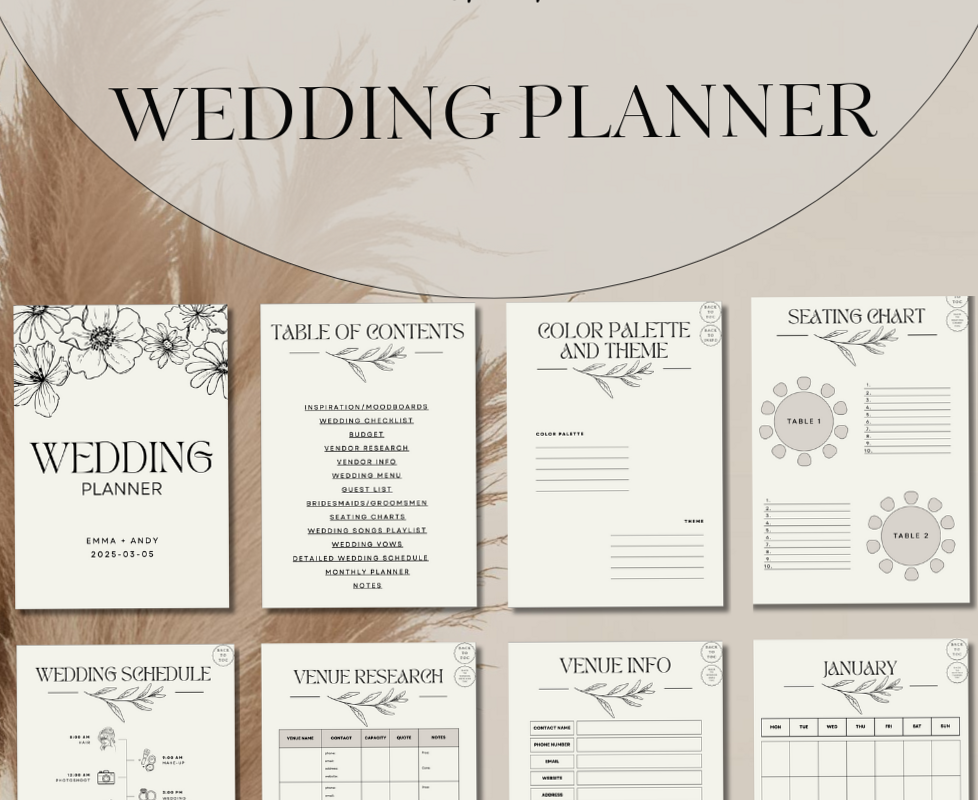 Editable Canva Wedding Planner Template | Checklist, Budget, Guest List 613 — 🥂 🥂 no-stress tracker