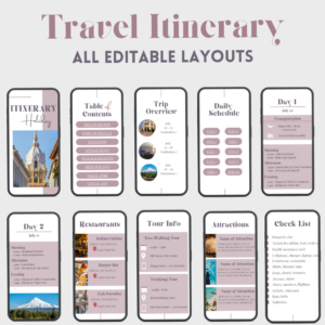Editable Holiday Travel Itinerary & Planner Template for iPad & Mobile — Digital Printable Design — 🎀 🌿 essential planning guide