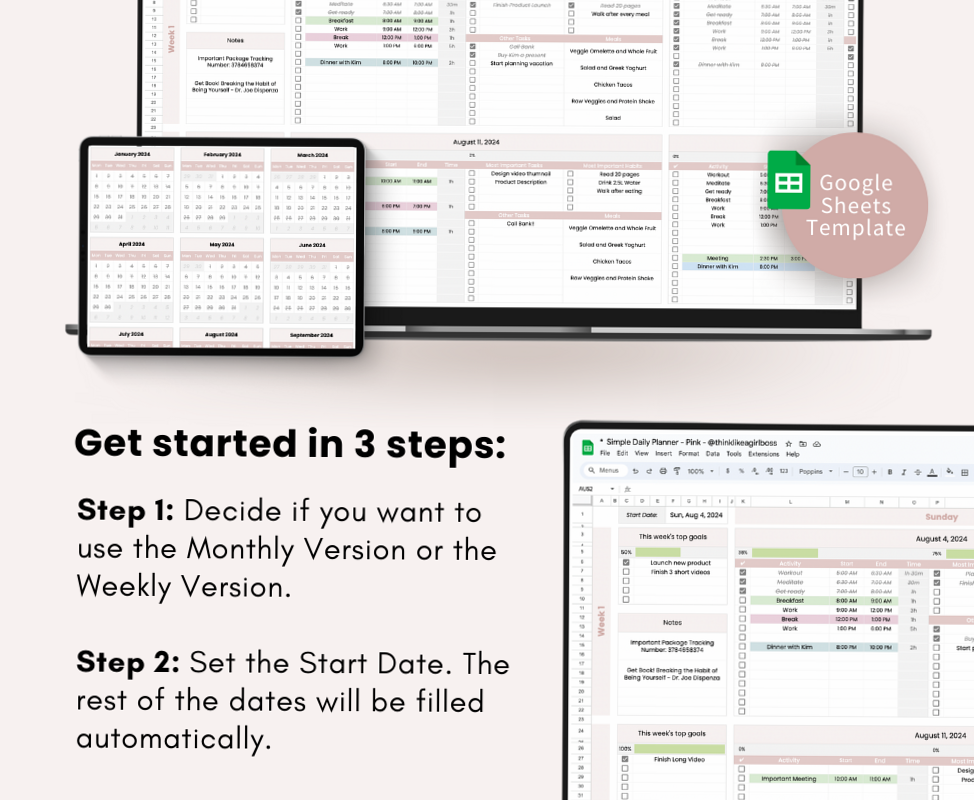 Efficient Undated Google Sheets Daily Task & Time Manager — 📅 📝 stay inspired all year long
