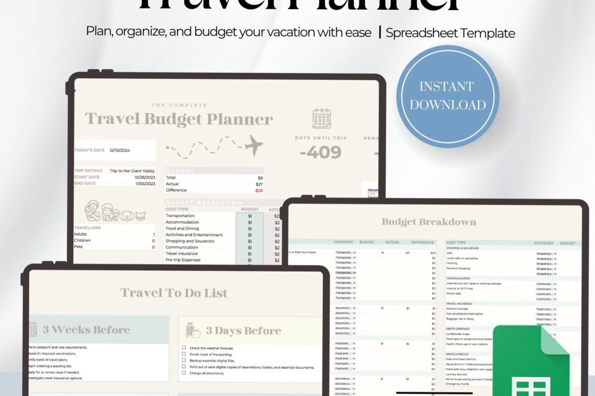 🎀 🤍 Effortless Vacation Planner & Budget Spreadsheet | game-changing digital system