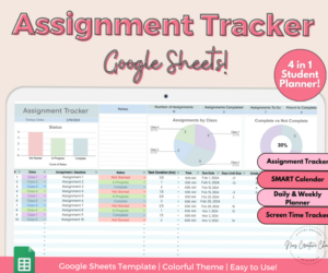 🪄 🌈 essential planning guide: Assignment Tracker Spreadsheet — 4-in-1 Digital Student Planner with Screen Time Tracker
