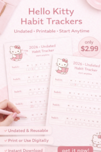 🖇️ 📊 essential planning guide: Cute Pink Hello Kitty Habit Tracker Printable