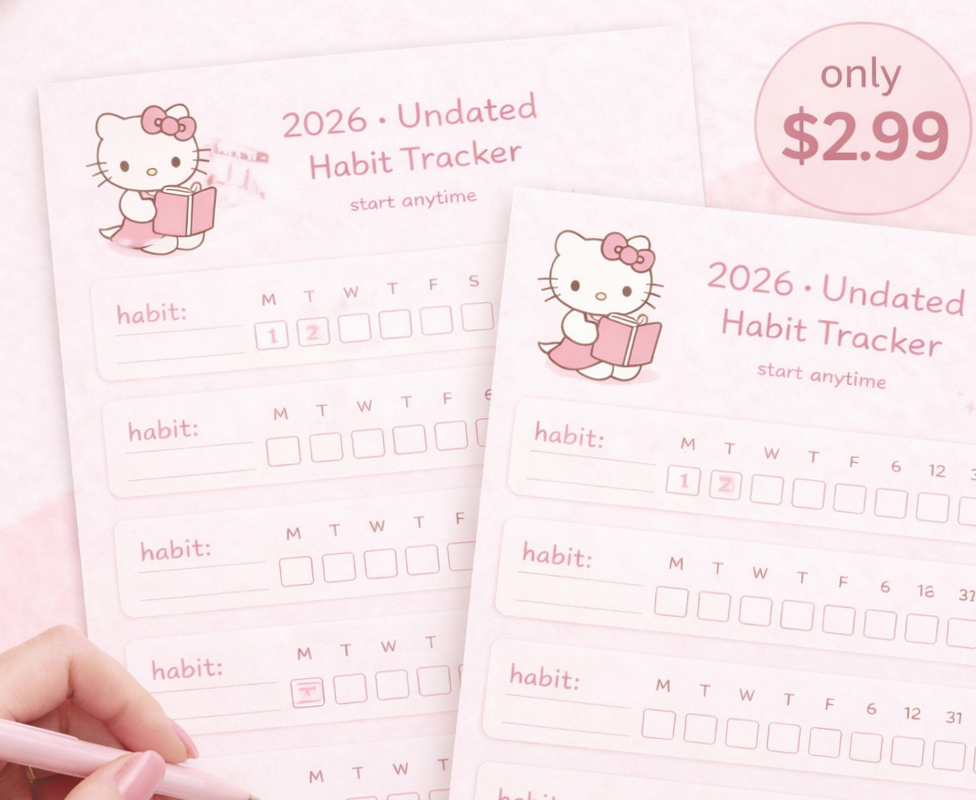 🖇️ 📊 essential planning guide: Cute Pink Hello Kitty Habit Tracker Printable