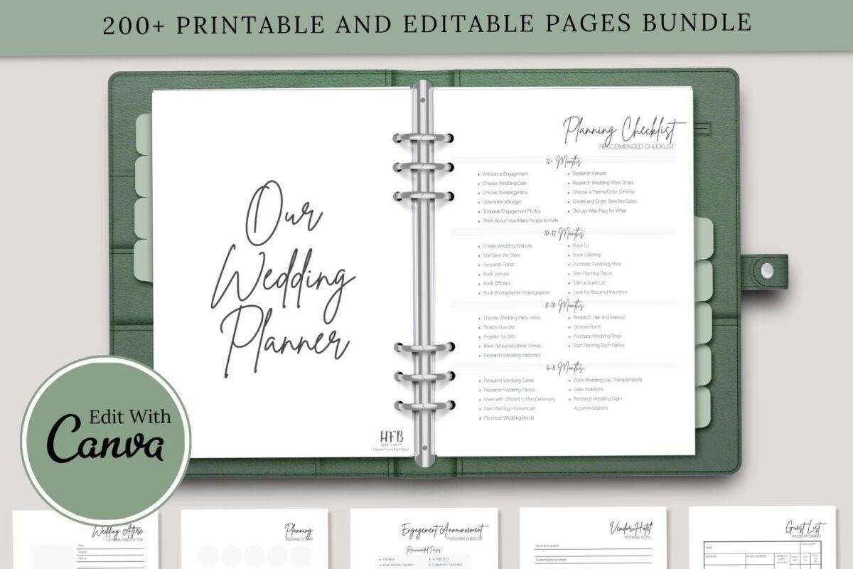 🌈 🎨 essential planning guide: Editable Wedding Planner Checklist Printable