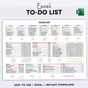 📝 📅 Excel To-Do List Template: Daily, Weekly, Monthly Planner (Instant Download) | dream life manifestation