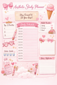 🍰 🥂 Free Aesthetic Study Planner Printable | Digital Design | Creative Study Tools | secret to staying productive