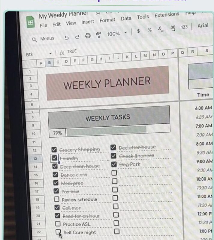 🌿 🎀 Free Google Sheets Weekly & Daily Planner Templates | secret to staying productive