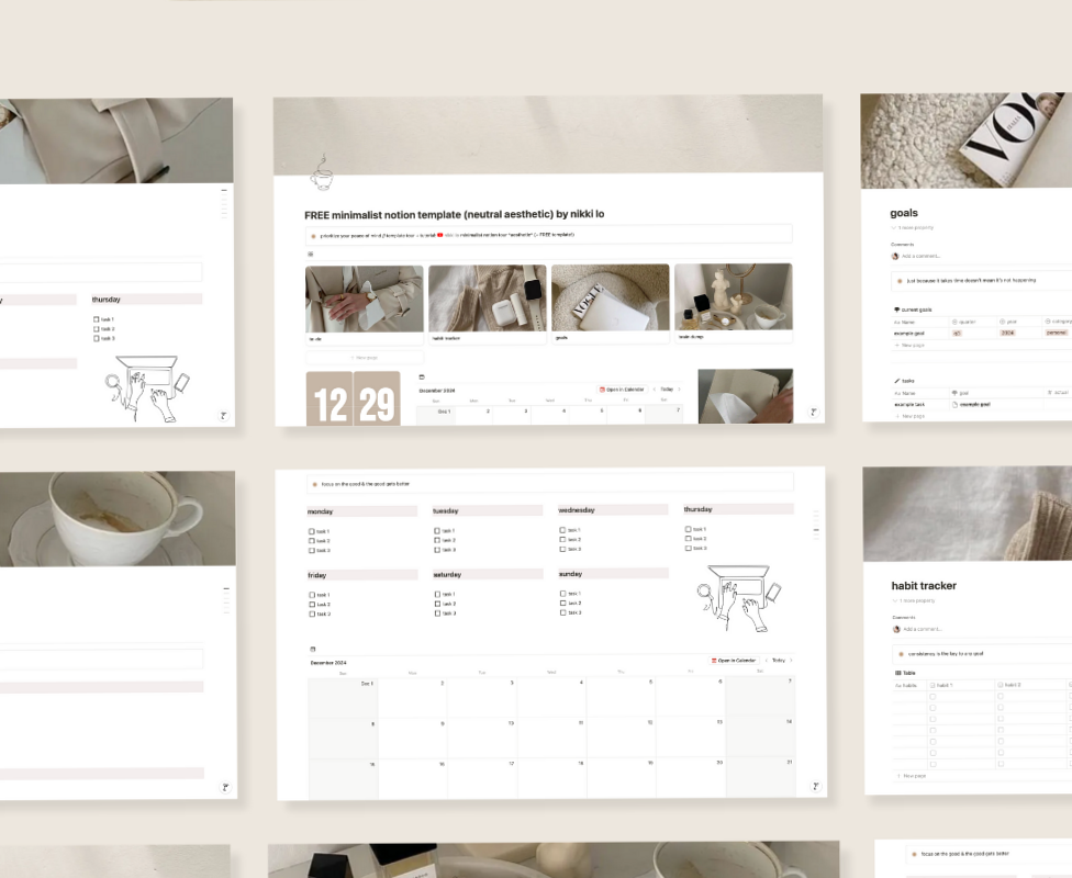 🥂 💌 FREE Notion Life Planner | Neutral Minimal Design | pro digital dashboard