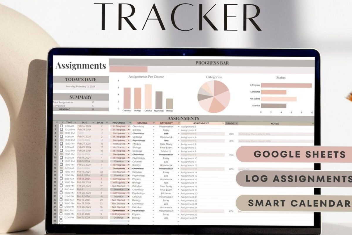 Google Sheets Assignment Tracker Neutral Student Planner Academic — 📁 📝 seamless organization hack