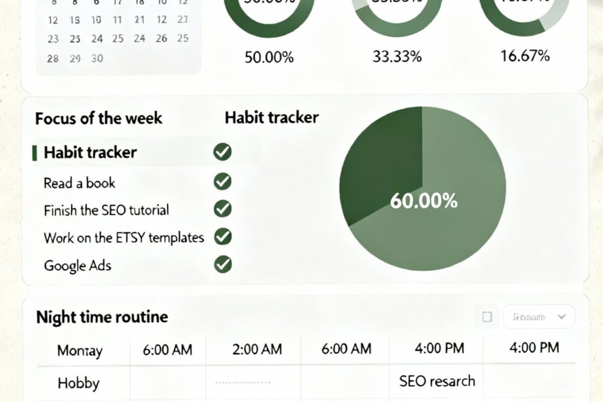 📍 📍 Green Weekly Planner for Productive Goals and Tracking | essential planning guide