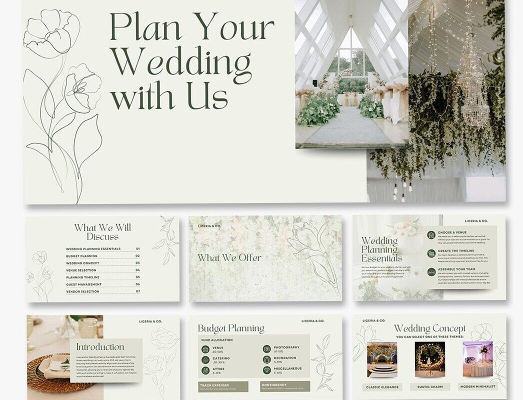 🖌️ 🌈 Green & White Wedding Plan Presentation Design | romanticize your routine