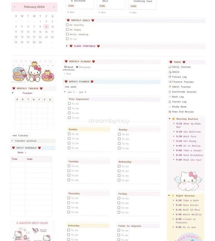 🎀 ☁️ Hello Kitty Notion Template | Cute Journal Study Ideas | pro digital dashboard