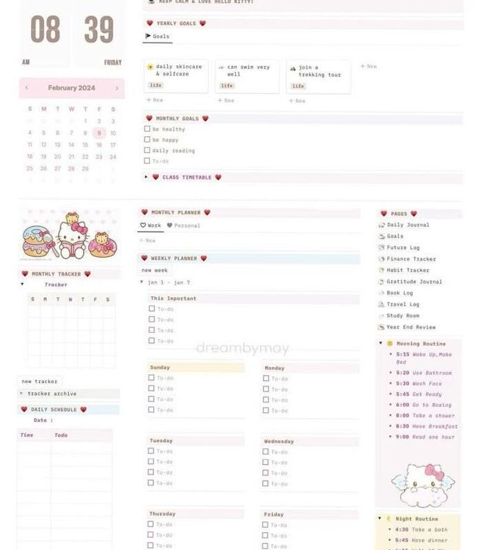 Hello Kitty Notion Template | Cute Journal Study Design — 🤍 🤍 2026 efficiency hack