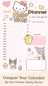 Hello Kitty Planner Template — Aesthetic Daily Schedule Design — 📅 🖇️ dream life manifestation
