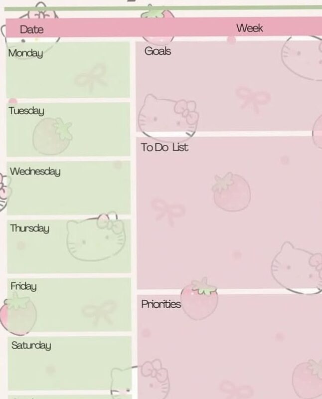 🪄 🖌️ Hello Kitty Strawberry Planner Romantic Digital Design & Creative Assets | dream life manifestation