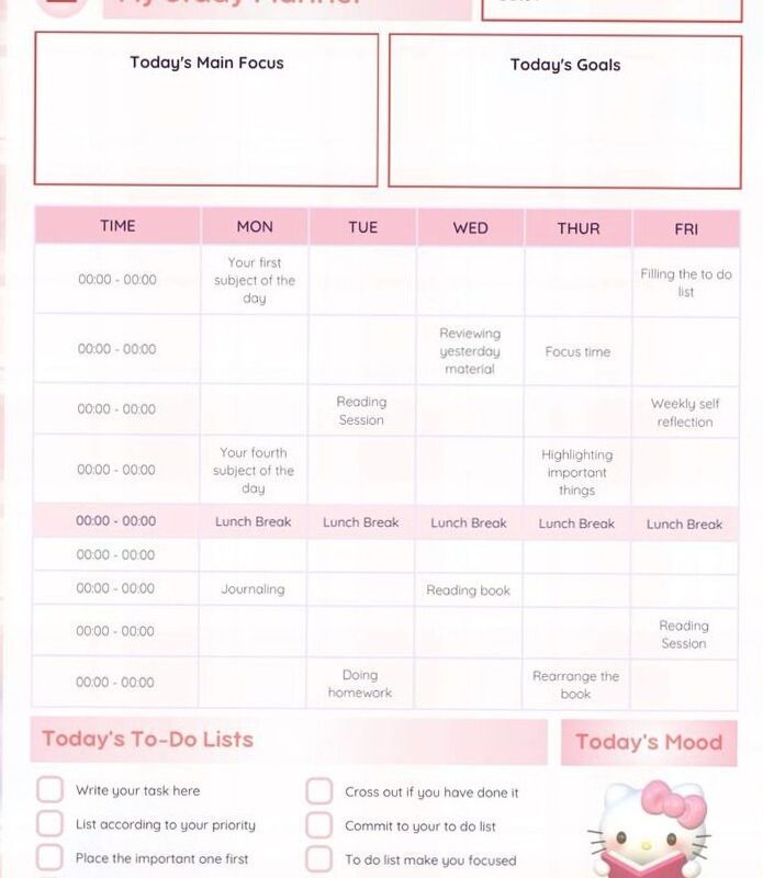 Hello Kitty Study Planner | Editable Canva Template — ☁️ 🎀 dream life manifestation