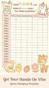 Kawaii Hourly Weekly Planner Printable for Time Blocking — 📁 📝 stay inspired all year long