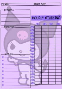Kuromi Hourly Study Planner for Digital Design — 🌿 ✨ romanticize your routine