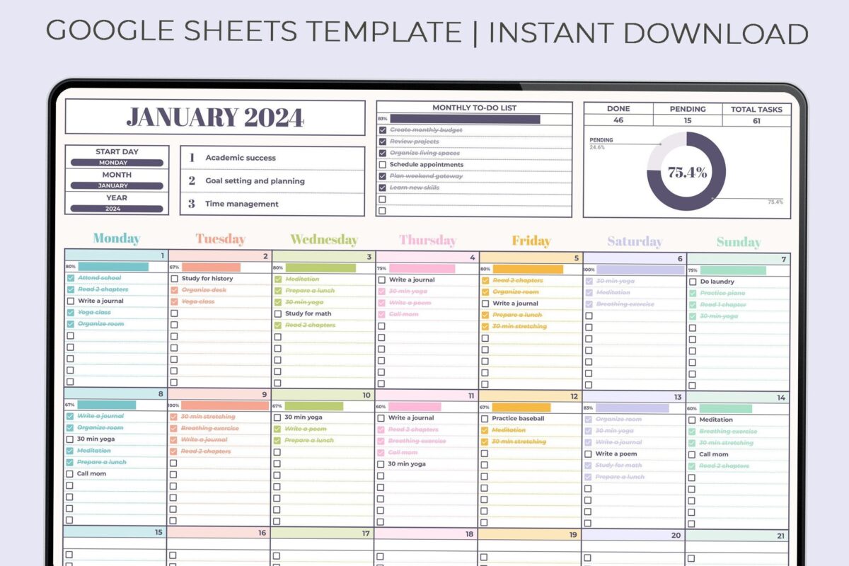 ☁️ 🕯️ Lifetime Task Calendar — Monthly, Unlimited Years & To-Do List | dream life manifestation