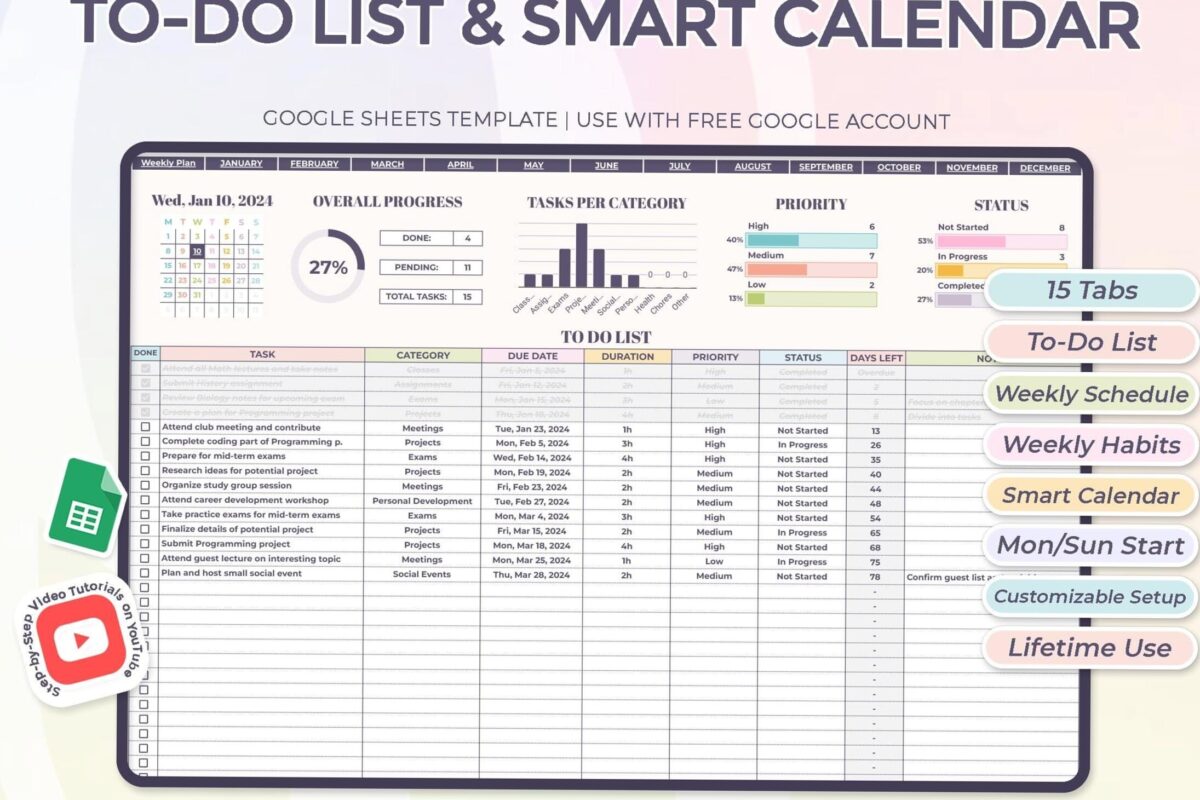 📁 📅 Lifetime To-Do List & Smart Weekly Planner Design | dream life manifestation