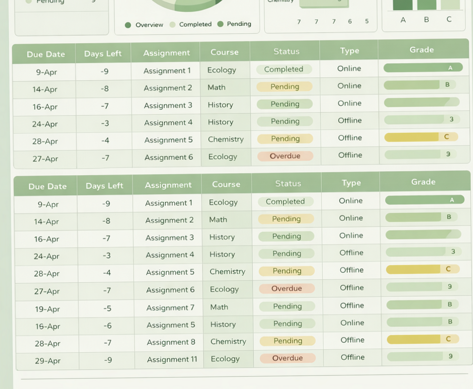 📊 📁 Light Green Student Planner Aesthetic Google Sheets Tracker | essential planning guide