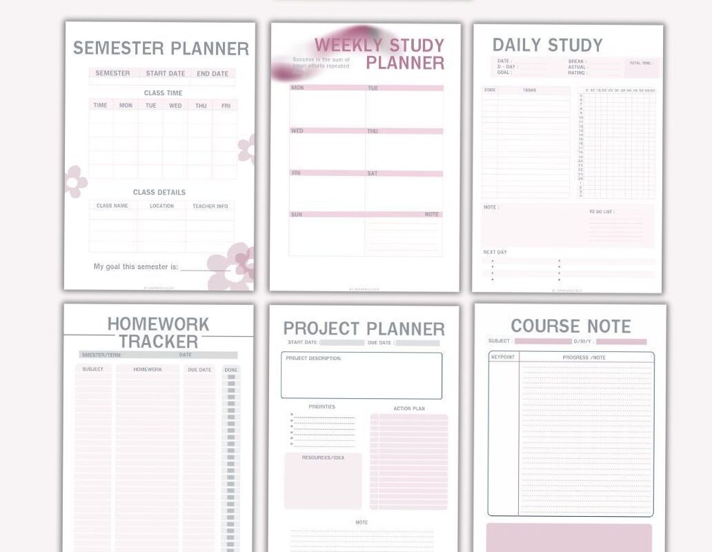 🤍 🤍 Minimalist Pink Study Planner | A4 PDF Printable | stay inspired all year long