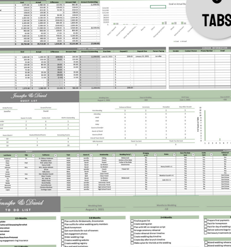 ☁️ ☁️ no-stress tracker: Green Wedding Planner Excel Template & Checklist