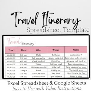 🌿 ✨ no-stress tracker: Plan Your Vacation Effortlessly with This Top Travel Itinerary Template for Google Sheets & Excel