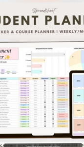 💍 🥂 no-stress tracker: Student Homework Planner 2024 Google Sheets Excel