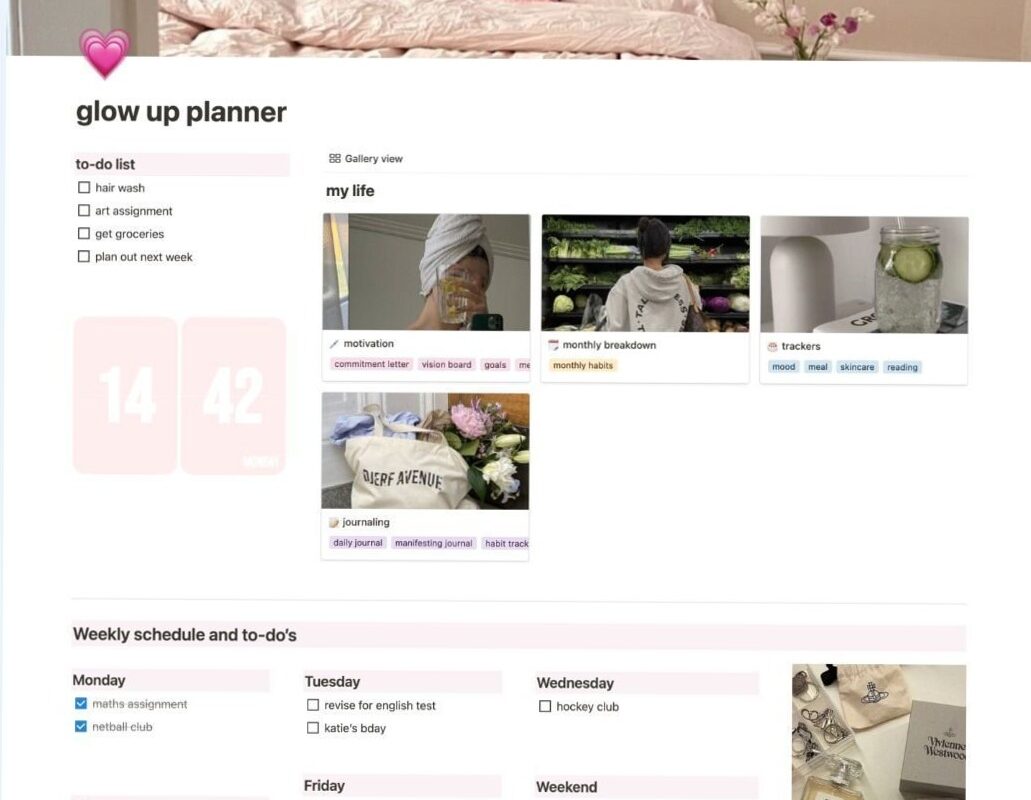 🖌️ 📍 only tool for life admin: That Girl Glow Up Planner Notion Template Black White